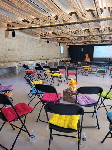 Coussins de chaise aux couleurs vives et mini feux de camps faits à la main